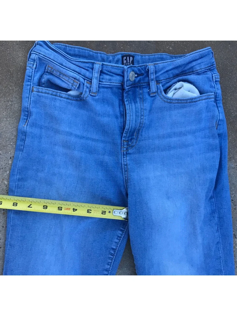 Gap 70s High Rise Flare Jeans Size 16 Blue Medium Wash Denim Two-Tone Stretch